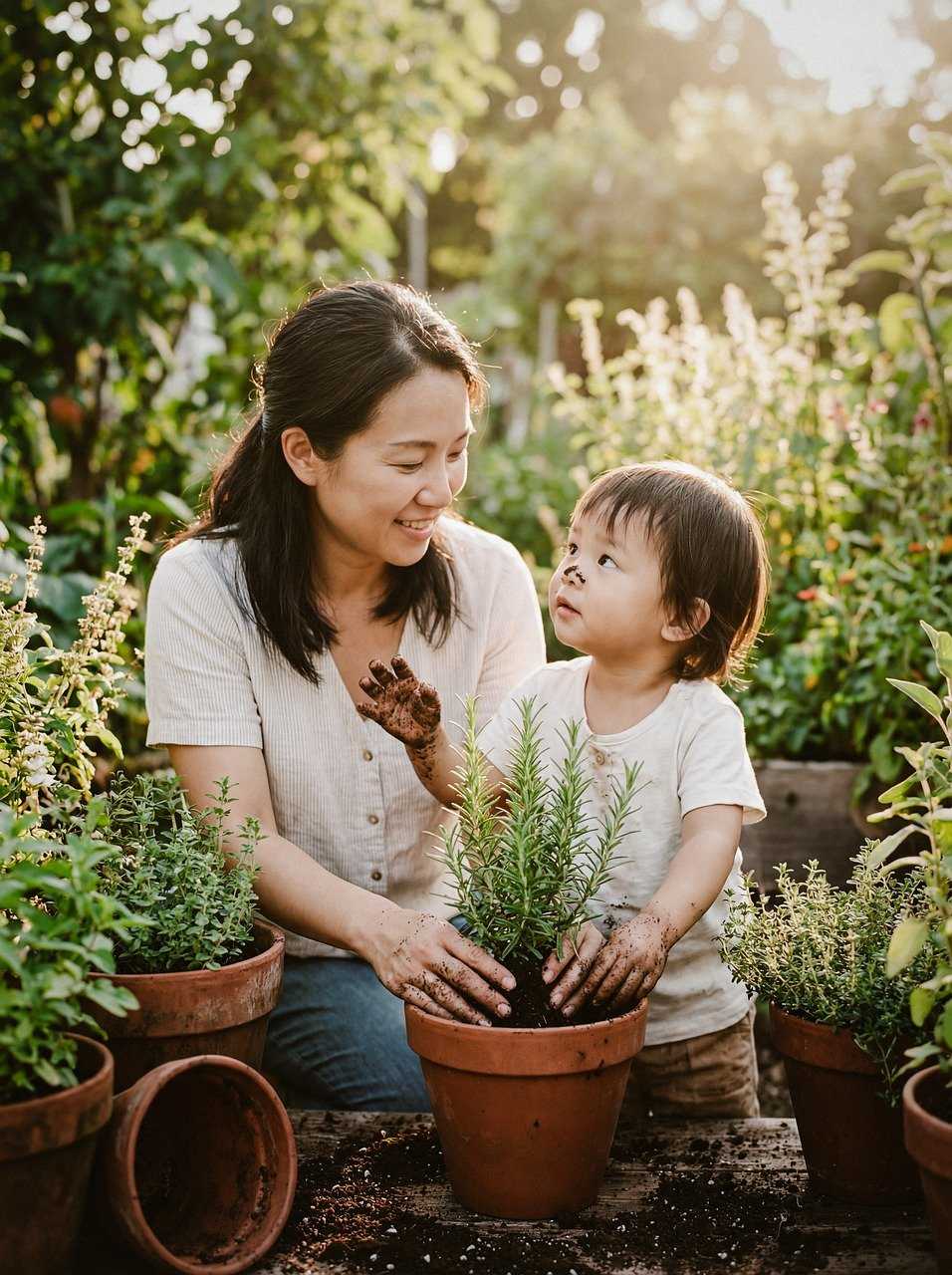 mother, baby, nature, child, plant, bloom, garden, ai generated